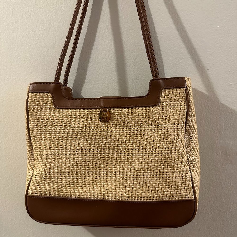 Etienne Aigner Vintage Style Straw Leather Purse Handback Like New